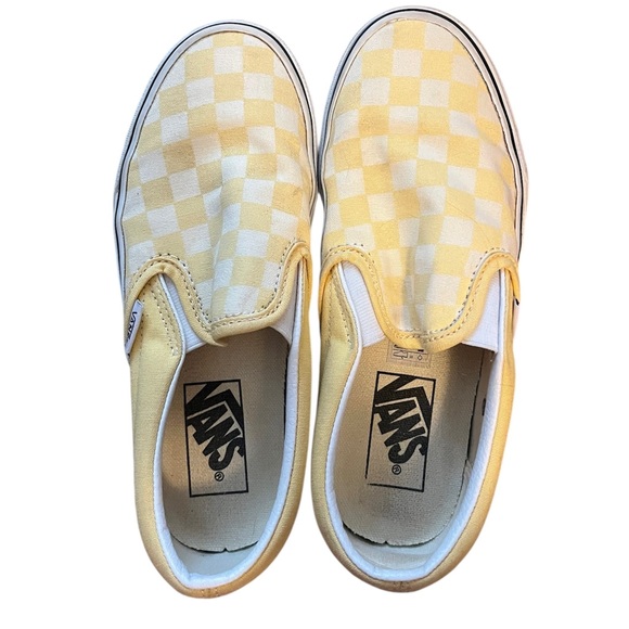 Vans Yellow and White Checkered Slip-On Sneakers Women’s Size 5 - Picture 2 of 6